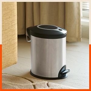 bathla stainless steel dustbins - plain pedal bin with plastic bucket and lid - garbage bin trash can - oval shape step-on dustbin for home bathroom kitchen office 5ltr