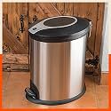 Bathla Stainless Steel Dustbins - Plain Pedal Bin With Plastic Bucket And Lid - Garbage Bin Trash Can - Oval Shape Step-On Dustbin For Home, Bathroom, Kitchen, Office (12 LTR)