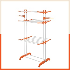 bathla 3 level modular cloth drying stand with wheels - rustproof portable steel laundry rack orange - large - clothes dryer for balcony indoor amp outdoor use