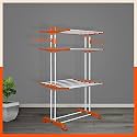 Bathla 3 Level Modular Cloth Drying Stand with Wheels - Rustproof Portable Steel Laundry Rack (Orange - Large) - Clothes Dryer for Balcony, Indoor &amp; Outdoor Use