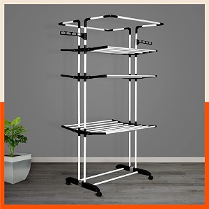 bathla 4 level modular cloth drying stand with wheels - rustproof portable steel laundry rack black - extra large - clothes dryer for balcony indoor amp outdoor use