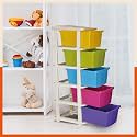 Bathla STOMO 5 XL Drawers Multi-purpose Modular Storage for Home, Kitchen &amp; Office | Easy to Move with Trolley Wheels | Chest of Drawers | Multicolour (Plastic)