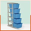 Bathla STOMO 4 XL Drawers Multi-purpose Modular Storage for Home, Kitchen &amp; Office | Easy to Move with Trolley Wheels | Chest of Drawers | Lemon (Plastic)