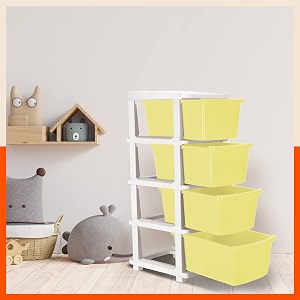 bathla stomo 4 xl drawers multi-purpose modular storage for home kitchen amp office  easy to move with trolley wheels  chest of drawers  lemon plastic