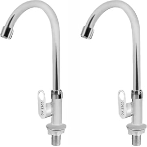 max stainless steel swan neck tap with wall flange for washbasin - pack of 2