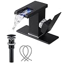 Bathroom Black Faucet Waterfall Open Spout 3 Color LED Light with Drain