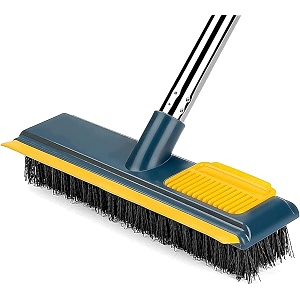 bathroom cleaning brush with wiper long handle floor scrubber brush with water wiper blade heavy duty tiile amp floor cleaning brush bathroom kitchen floor cleaner tool dark blue