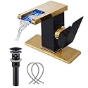 Bathroom Faucet Single Hole Handle LED Waterfall Open Spout Black&Golden