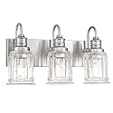 Bathroom Light Fixture, HWH 3-Light Vanity Light Brushed Nickel Modern Bathroom Lights Over Mirror, Bell-Shaped Fluted Glass, 5HZG106B-3W BN