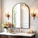 Bathroom Mirror for Wall, 30x20 Inch Arched Mirror, Matte Black Metal Framed Bathroom Vanity Mirrors for Restroom Farmhouse, Anti-Rust, Tempered Glass, Hanging or Leaning