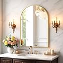 Bathroom Mirror for Wall, 30x20 Inch Arched Mirror, Matte Gold Metal Framed Bathroom Vanity Mirrors for Restroom Farmhouse, Anti-Rust, Tempered Glass, Hanging or Leaning