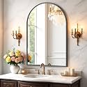 Bathroom Mirror for Wall, 36x24 Inch Arched Mirror, Matte Black Metal Framed Bathroom Vanity Mirrors for Restroom Farmhouse, Anti-Rust, Tempered Glass, Hanging or Leaning