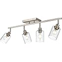 4-Light Brushed Nickel Bathroom Vanity Lighting, Modern Track Lighting Fixtures Ceiling Flush Mount Ceiling Light with Clear Glass Shade Flexibly Rotatable Light Head Kitchen Track Light