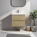 Floating Bathroom Vanity with Sink, 24" Wall-Mounted Bathroom Storage Cabinet with Resin Countertop &amp; 2 Soft Close Drawers, Modern Stylish Vanity with Open Back Design, Easy to Clean, Oak