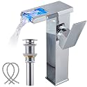 Bathroom Vessel Sink Faucet LED Waterfall Chrome Bowl Sink Faucet One Hole