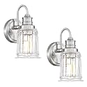 Bathroom Wall Sconces Brushed Nickel, HWH Modern Bathroom Vanity Wall Light Sconce Wall Lighting Set of 2, 1-Light Wall Sconce Bell-Shaped Fluted Glass, 5HZG106B-2 BN