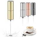 Battery Operated Milk Frother, Handheld Coffee Frother with Stainless Steel Whisk for Latte, Cappuccino, Matcha & Protein Powder, Requires 2 AA Alkaline Batteries (Not Included), Golden