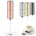 Battery Operated Milk Frother, Handheld Coffee Frother with Stainless Steel Whisk for Latte, Cappuccino, Matcha &amp; Protein Powder, Requires 2 AA Alkaline Batteries (Not Included), Rose Gold