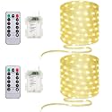 Battery Operated String Lights (2 Pack), 33ft 100 LED Fairy String Lights Battery Powered w/Remote & Timer for Indoor Outdoor Christmas Trees Wreath Decoration Bedroom Patio - Warm White