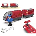 Battery Operated Train for Wooden Track, Remote Control Vehicle for Toddlers, Motorized Train Toy Set Compatible with Thomas, Brio