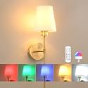 Shenmoyl Battery Operated Wall Sconce, 80H Usage Time 22.6" Rechargeable Wall Light with Dimmable Bulb, 12 Colors Wall Sconce for Bedroom Living Room, Gold