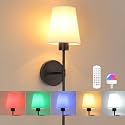 Shenmoyl Battery Operated Wall Sconce, 120H Usage Time 22.6" Rechargeable Wall Light with Dimmable Bulb, 12 Colors Wall Sconce for Bedroom Living Room, Black