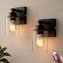 Battery Operated Wall Sconce with Remote Control, Dimmable Wall Lamp Set of Two No Wired, Rechargeable Cordless Wall Light Fixtures for Bedroom Living Room Bathroom Hallway Farmhouse, Black