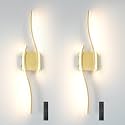 Battery Operated Wall Sconce Set of 2, Gold USB Rechargeable Wall Sconces, Dimmable Cordless Battery Wall Sconces with Remote Control, LED Wireless Lighting for Living Room Hallway Bedroom, 27.56in