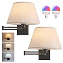 Shenmoyl Battery Operated Wall Sconces Set of 2, Swing Arm Adjustable Wall Lamp 5000 mAh Rechargeable Bulb with 12 RGB Colors Dimmable Wall Sconce for Living Room Bedroom
