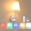 Shenmoyl Battery Operated Wall Sconce, 120H Usage Time 22.6" Rechargeable Wall Light with Dimmable Bulb, 12 Colors Wall Sconce for Bedroom Living Room, Silver