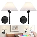 Battery Operated wall sconces Set of Two,Rechargeable Wall Lights with Remote Control,Wireless Wall Sconce Dimmable,15 Color Changing,Black Battery Wall Lamp for Bedroom Living Room Hallway