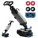 Battery Powered Walk Behind Mini Automatic Floor Scrubber Machine, 17” Cleaning Width, 90 Minute Runtime, 240 RPM, for Small Commercial Spaces, Offices, Retail &amp; More Gray