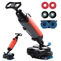 Battery Powered Walk Behind Mini Automatic Floor Scrubber Machine, 17” Cleaning Width, 90 Minute Runtime, 240 RPM, for Small Commercial Spaces, Offices, Retail &amp; More Red