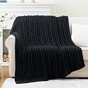 Battilo Black Throw Blanket for Couch, 51"x67", Textured Knit Blanket