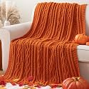 Battilo Burnt Orange Throw Blanket for Couch, 51" x 67" Cable Knit Blanket