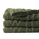 Battilo Olive Green Throw Blanket for Couch, 51"x67", Textured Knit Blanket