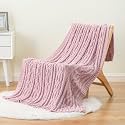 Battilo Pink Throw Blanket for Couch, 51"x67", Textured Cable Knit Blanket