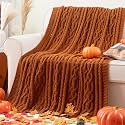 Battilo Rust Orange Throw Blanket for Couch, 51" x 67", Cable Knit Blanket