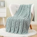 Battilo Sage Green Throw Blanket for Couch, 51"x67", Textured Knit Blanket