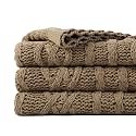 Battilo Tan Throw Blanket for Couch, 51"x67" Textured Cable Knit Blanket