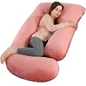 BATTOP Pregnancy Pillow,Pregnancy Pillows for Sleeping,Full Body Pillow with Removable Cover,Support for Back,Legs,Belly,Hips,57 Inch Maternity Pillow,Pregnancy Must Haves（Pink）