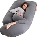 BATTOP Pregnancy Pillows for Sleeping- U Shaped Full Body Maternity Pillow, Pregnancy Pillow for Side Sleepers with Removable Cover, Supports Back, Hips, Belly &amp; Legs (Black Grey)