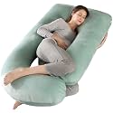 BATTOP Pregnancy Pillows for Sleeping- U Shaped Full Body Maternity Pillow, Pregnancy Pillow for Side Sleepers with Removable Cover, Supports Back, Hips, Belly &amp; Legs (Light Green)