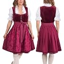 BAVARIA TRACHTEN Women Dirndl Set Burgundy Oktoberfest Velvet with Blouse