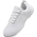 BAXINIER Girls White Cheer Shoes Lightweight Youth Cheerleading Sneakers Featuring Slip-Resistant Grip, Flexible Cushioning, and Arch Support for Dance and Training