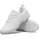 BAXINIER Girls White Cheer Shoes Lightweight Youth Cheerleading Sneakers Featuring Slip-Resistant Grip, Flexible Cushioning, and Arch Support for Dance and Training