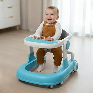 baybee 2 in 1 baby walker for kids with adjustable height amp wheel lock  activity push walker for baby with musical toy bar amp stopper  kids walker baby 6-18 months boy girl blue