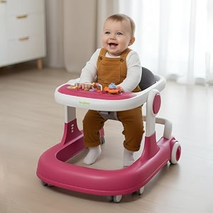 baybee 2 in 1 baby walker for kids with adjustable height amp wheel lock  activity push walker for baby with musical toy bar amp stopper  kids walker baby 6-18 months boy girl pink