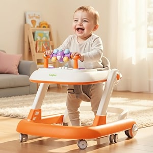 baybee walker for kids for 6 to 18 months with push mode kick play music height adjustable foldable design musical toy panel and food tray walking supporter for baby dark grey