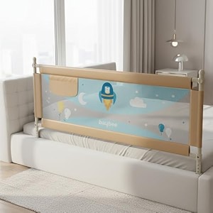 baybee baby bed rail guard 180x63cm bedrail for baby toddlers safety portable kids bedrail safeguard fence with adjustable height  foldable single side bed protector for newborn babies beige